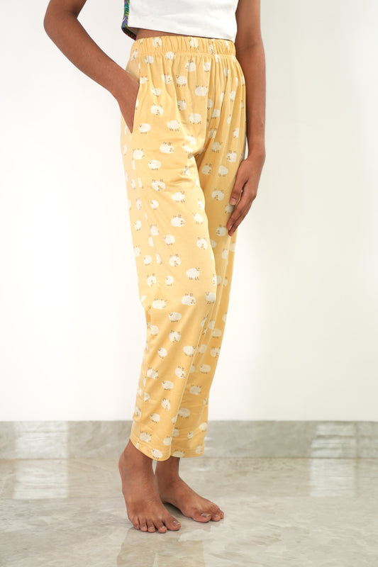Butter yellow sheep print lounge pants