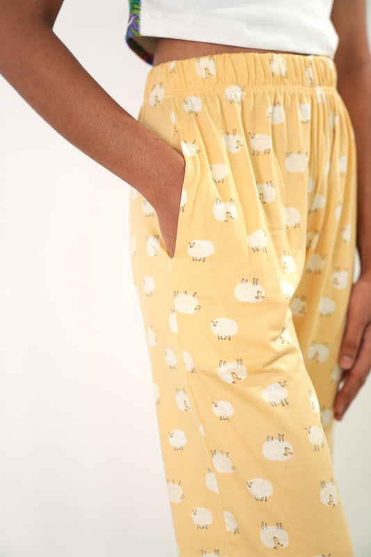 Butter yellow sheep print lounge pants